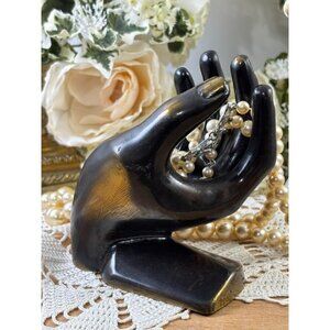 Vintage Metal Jewelry Display Hand – Mid Century Vanity Decor – Bronze Mannequin